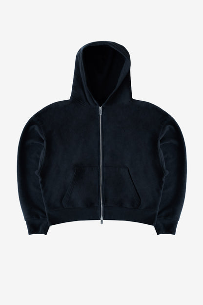 WASHED CROPPED ZIP HOODIE - BLACK