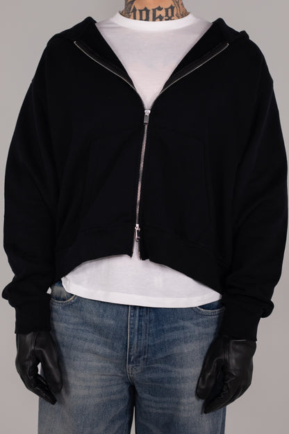 WASHED CROPPED ZIP HOODIE - BLACK